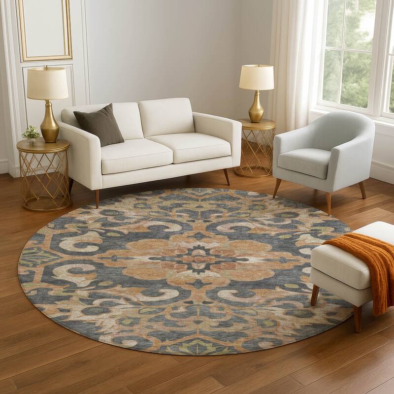 Premium Washable Super Soft Raj Traditional Mayfield Rug - Terracotta - 8' x 8'