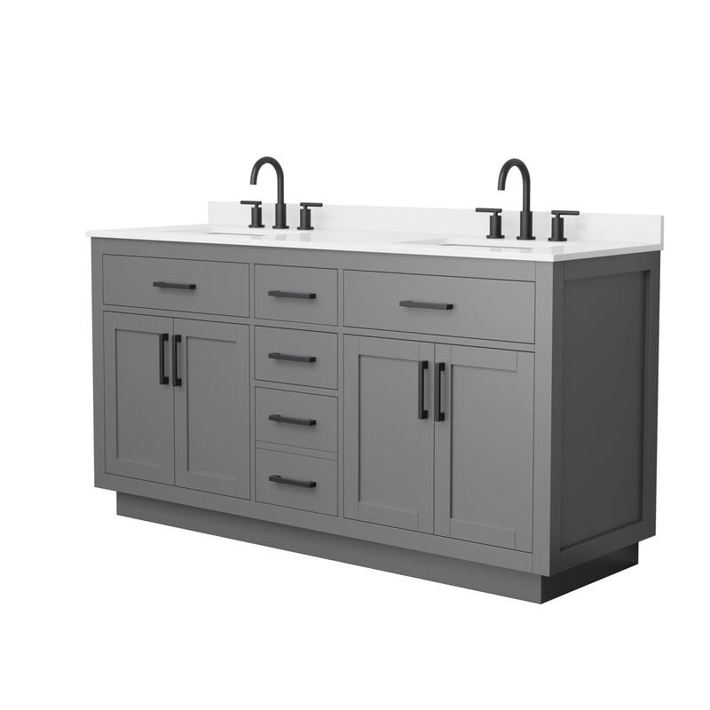 Wyndham Collection WCG262666D-QTZ-US3MXX Beckett TK 66" Free Standing - Dark Gray / White Quartz Top / Matte Black