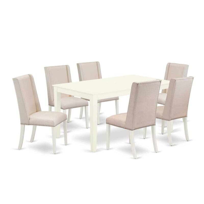 Modern 7-Piece Dining Set - 6 Linen White Chairs & Small Table - Hardwood Structure