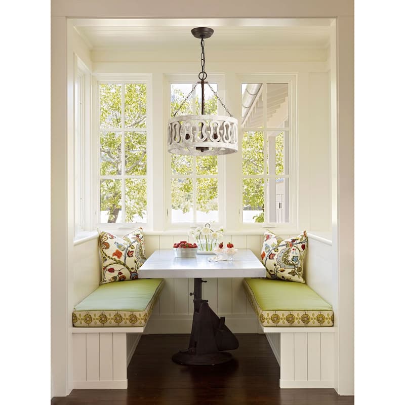 Oaks Aura Mid Century 3-Light Drum Shade Rustic Wood Lighting Distressed Farmhouse Chandelier
