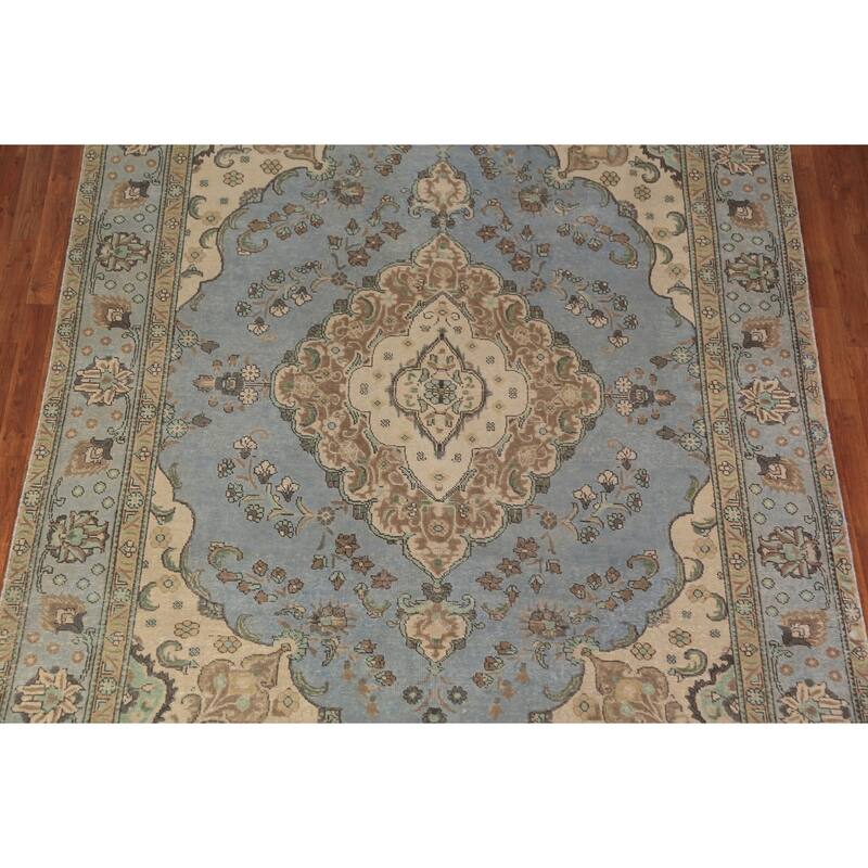 Light Blue Tabriz Persian Area Rug Hand-Knotted Oriental Wool Carpet - 7'10"x 11'1"