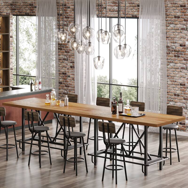 6-People Counter Bar Height Pub Table withe Footrest, Tall Bar Table with Thicken Wood Tabletop and Metal Frame for Home/Kitchen