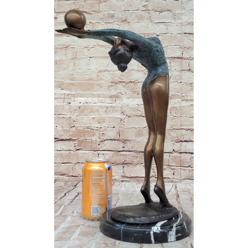 Athlete Gymnast Acrobat Girl Balancing Ball Bronze Statue Sculpture Figure 15 Inches X 11 Inches