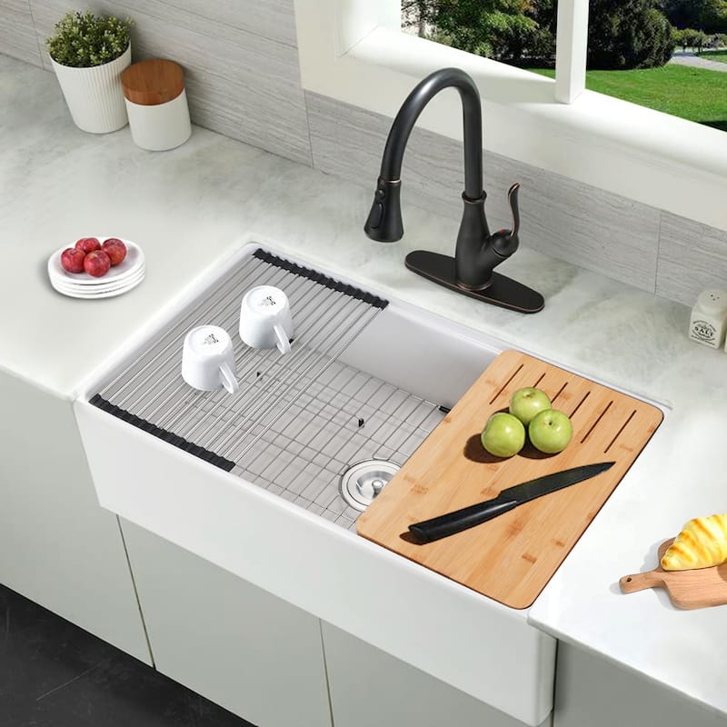 Dornberg Fireclay 33" L X 20" W Workstation Farmhouse Kitchen Sink With Accessories