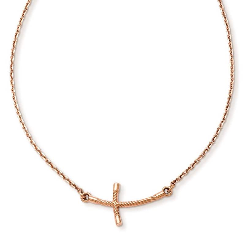 Curata 14k Yellow , Rose or White Gold Small Sideways Curved Twist Cross Necklace, 19"