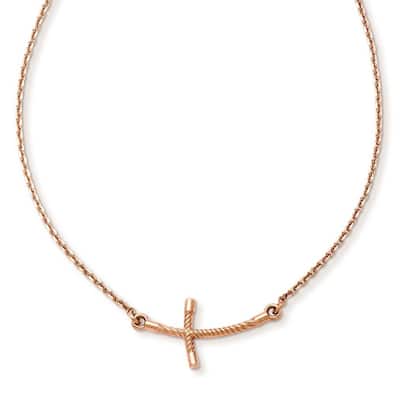 Curata 14k Yellow , Rose or White Gold Small Sideways Curved Twist Cross Necklace, 19"