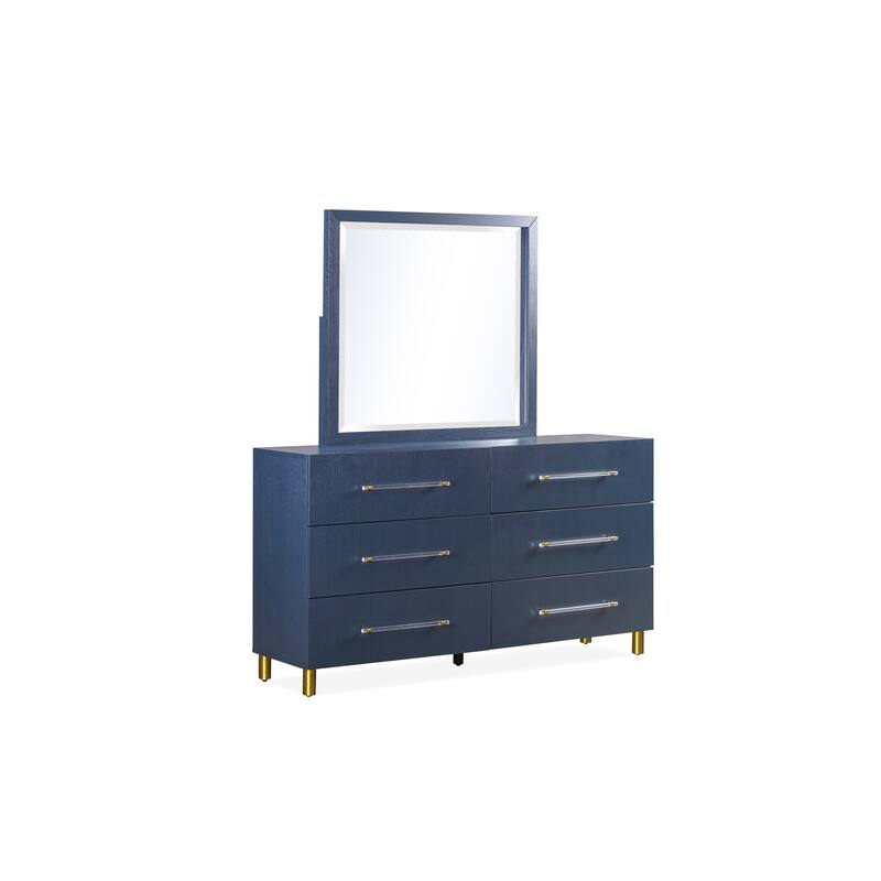 Argento Beveled Glass Wall or Dresser Mirror in Navy Blue - Navy Blue - 37" x 40" x 2"