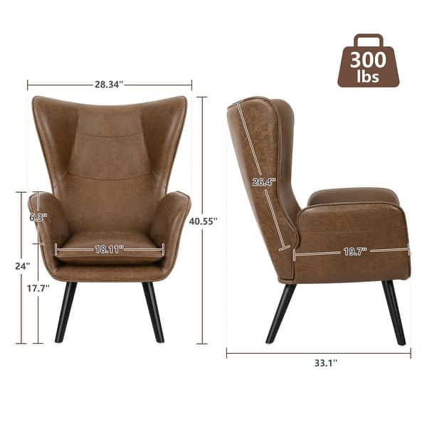 dimension image slide 4 of 6, Upholstered Wingback Armchair Leisure Accent Chair, Single - 40.55" H x 28.34" W x 33.1" D