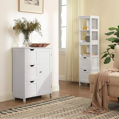 23.6 in. White Freestanding Bathroom Linen Cabinet with 3-Drawers