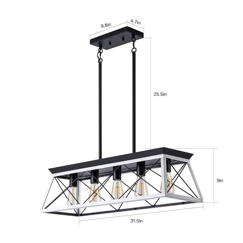 5-Light Metal Solid Ceiling Lights Industrial Kitchen Island Pendant Light Fixture