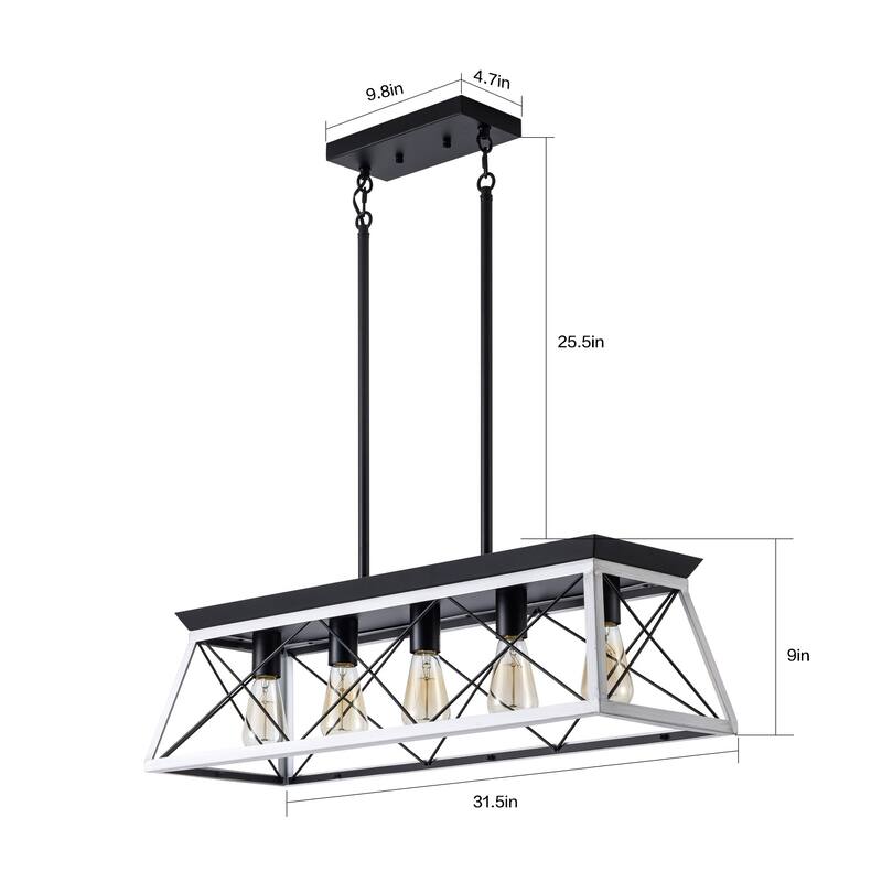 Cusp Barn 5-Light Chandelier,Rectangular Pendant Light,Modern Ceiling Light,Farmhouse Lamp with Adjustable Downrod for Indoor