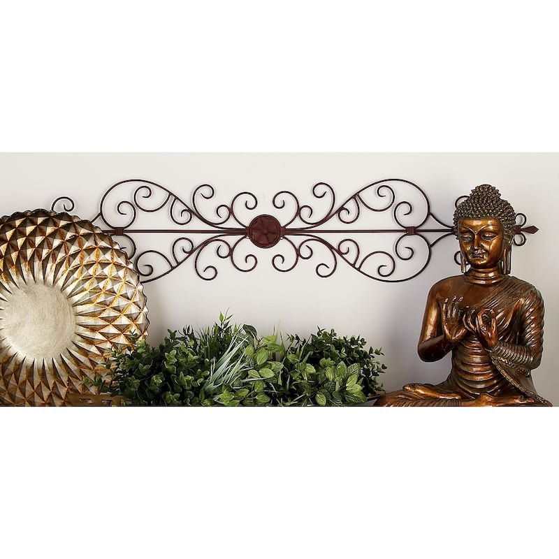 Brown Metal Long Slim Scroll Home Wall Decor - Brown