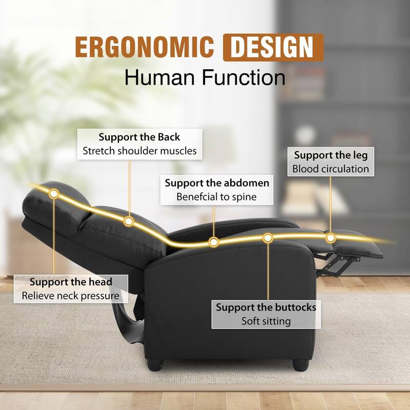 Recliner Chair for Living Room - Massage PU Leather Recliner Sofa with Lumbar Support, Home Theater Seating