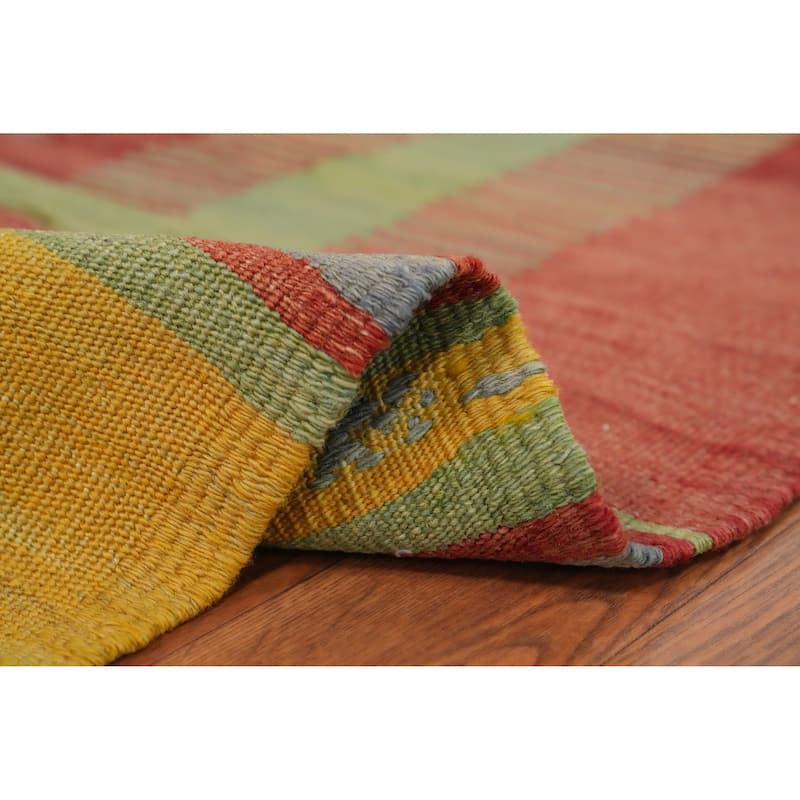 Hand Woven Oriental 100% Wool Carpet Southwestern Geometric Multi-Colored Kilim Area Rug - 8' 9'' X 5' 5''