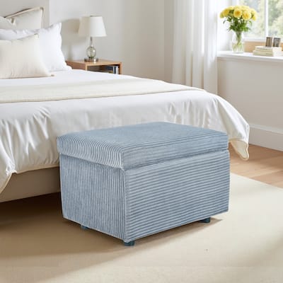 25 in.W Corduroy Upholstered Flip Top Storage Ottoman Footstool w/ Hide Hidden Storage & Solid Wood Legs