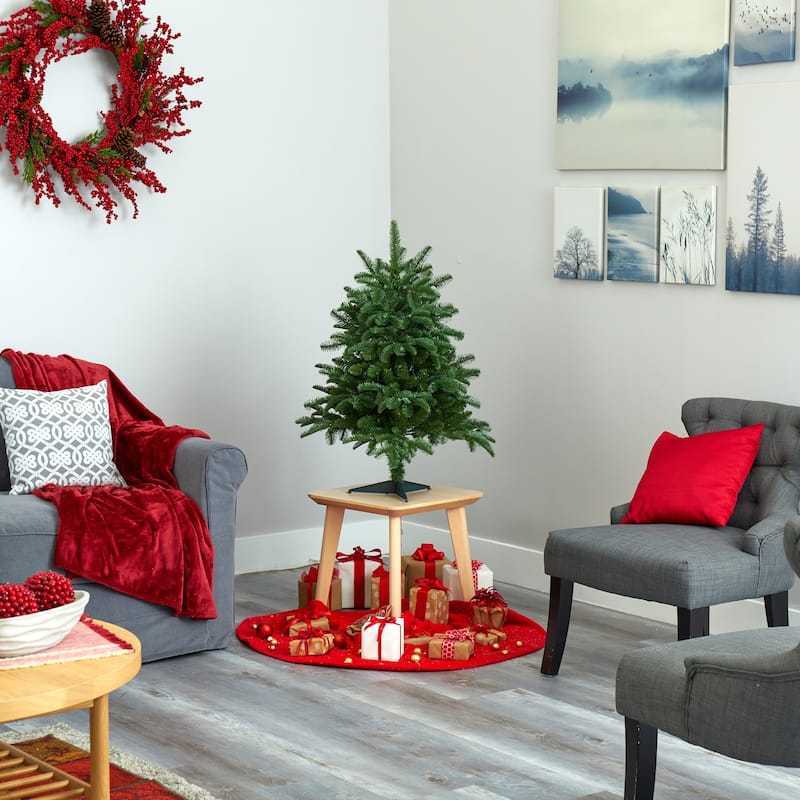 3ft. Spruce Artificial Christmas Tree with 100 Warm White Lights and 458 Branches - Petite X-Mas Décor Tree for Holiday Cheer