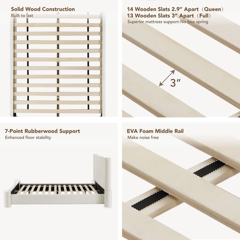 Modern Fully Upholstered Platform Bed Frame with Wide Headboard