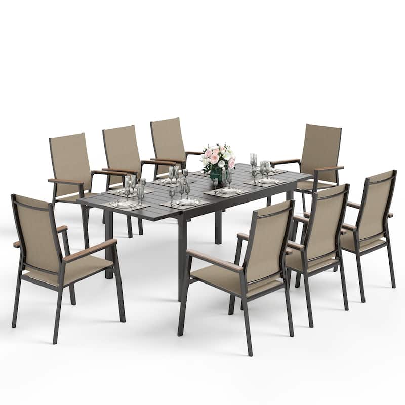 MAISON ARTS 7 / 9- Piece Outdoor Patio Dining Set, 1 Expandable Metal Table & 6 / 8 Textilene Chairs