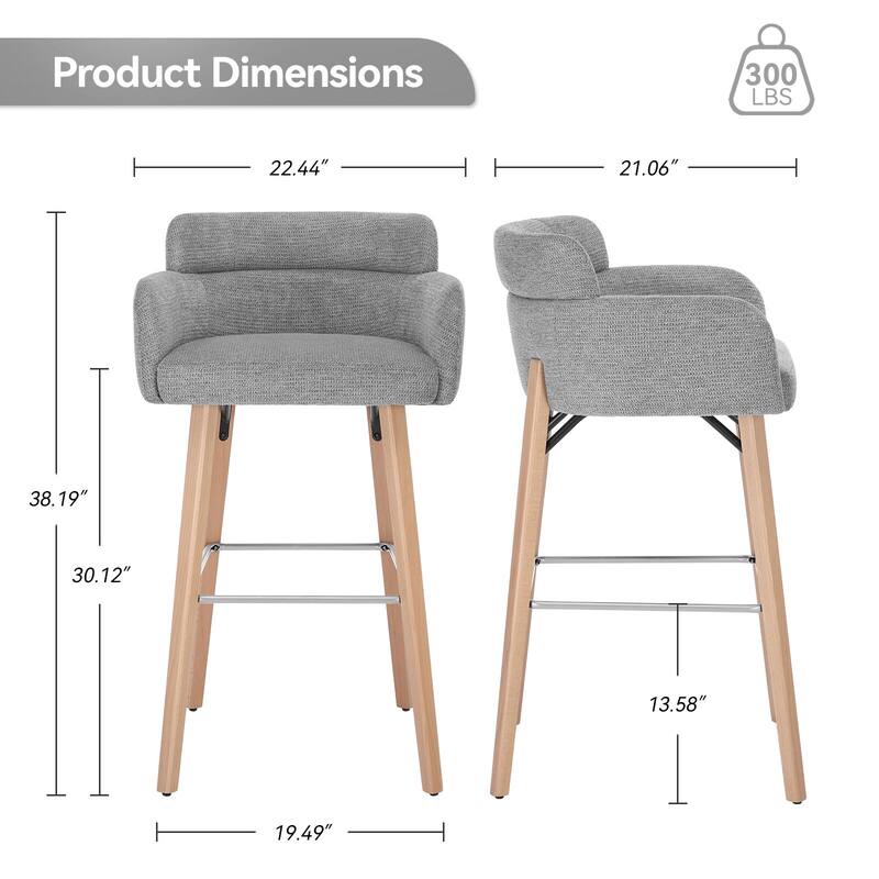 30''H Bar Stool With Solid Wood Frame And Foam Seat (Set of 2)