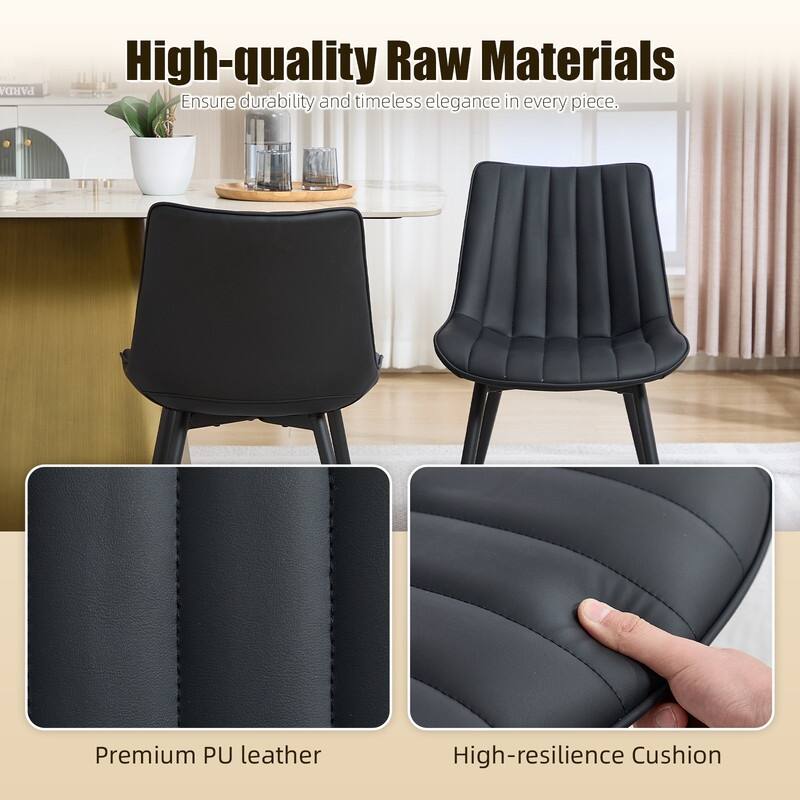 HOMEFUN PU Leather Upholstered Stripes Sturdy Metal Frame Dining Chairs(set of 2)