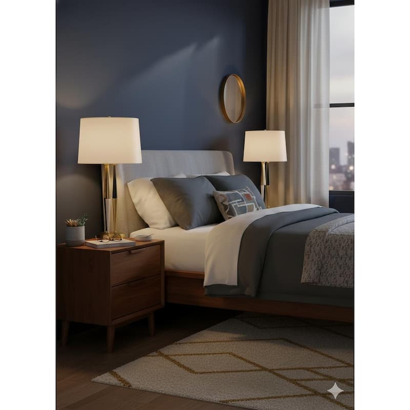 Modern Mid Century 1 Light Gold, Black And White Table Lamp