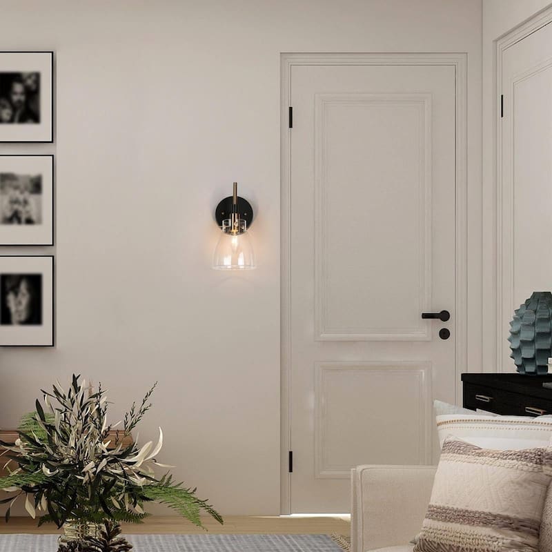 Modern 1-Light Glass Black Gold Wall Sconce Dimmable Bathroom Vanity Lights