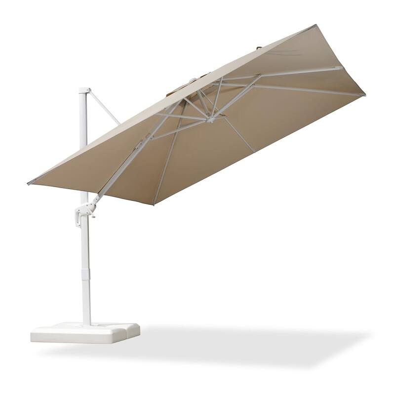 PURPLE LEAF 8 ft White Cantilever Patio Umbrella with 360 Degree Rotation With Base