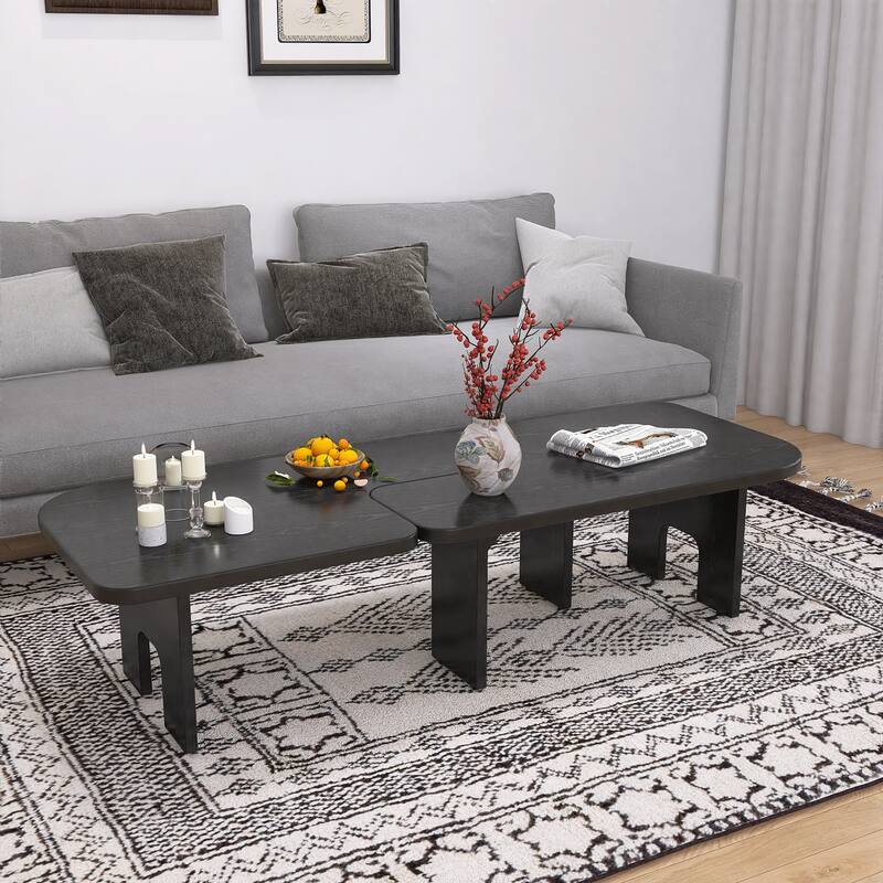 Modern Wooden Nesting Coffee Table Set, 70.86" Extendable Splicing Center Table- Saving Accent Furniture with Smooth Surface