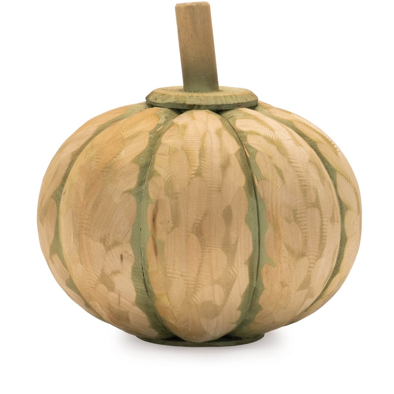 Fir and MDF Wood Carved Pumpkin Set of 2 with Natural Fall Texture - 7” x 7” x 7” (L x W x H) - Beige-Green
