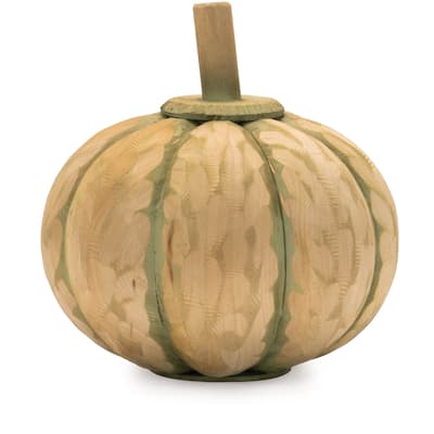 Fir and MDF Wood Carved Pumpkin Set of 2 with Natural Fall Texture - 7” x 7” x 7” (L x W x H)