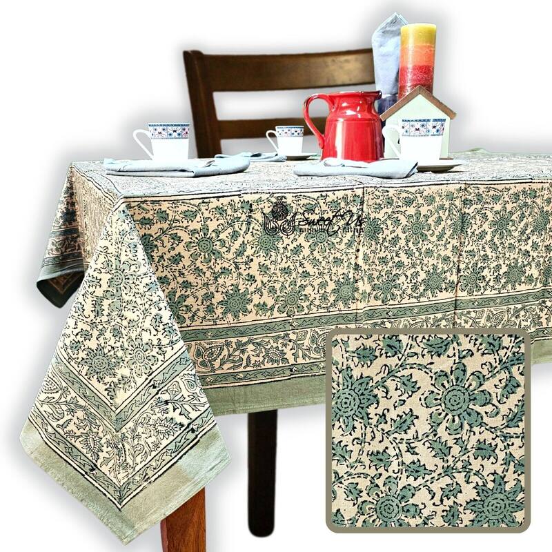 Pretty Daisy Chain Floral Block Print Cotton Tablecloth Collection