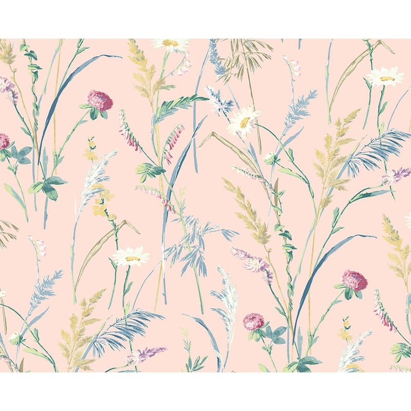 NextWall Meadow Flowers Peel and Stick Wallpaper - 20.5 in. W x 18 ft. L - Blush