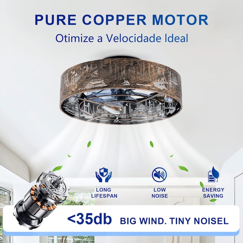 20" Iron Art Ceiling Fans with Remote, Farmhouse Flush Mount Ceiling Fan with 6 Speeds Reversible Motor - Blush+Gold,Bronze