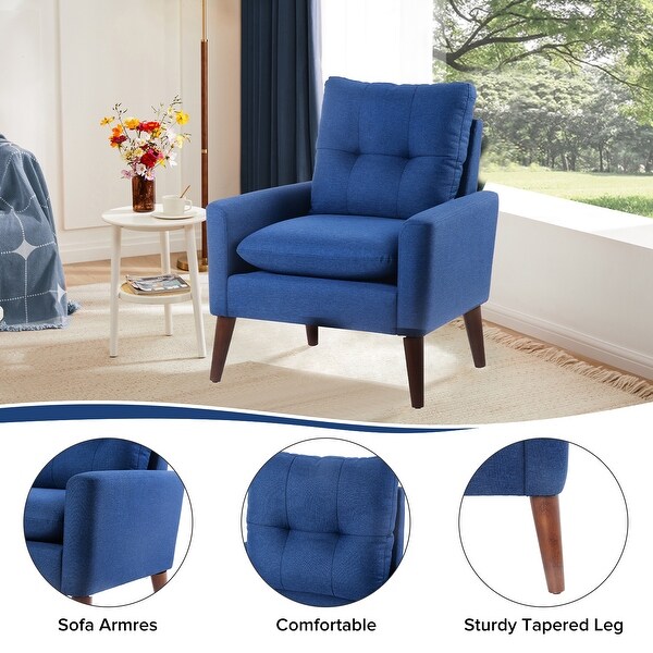 Linen Single Sofa Chair with Plush Cushioning and Wooden Legs