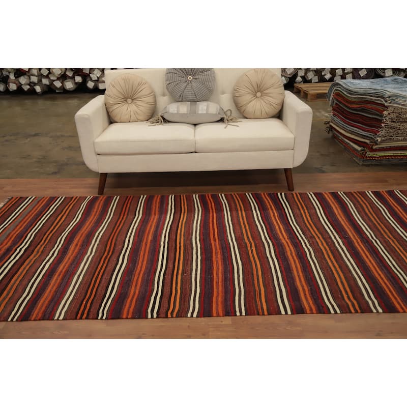 Hand Woven Oriental 100% Wool Carpet Southwestern Geometric Multi-Colored Kilim Area Rug - 10' 3'' X 4' 7''