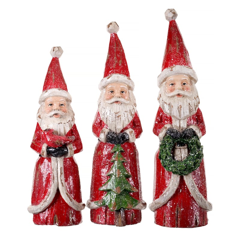 8.5"-10" Wood Carved Santa Set of 3