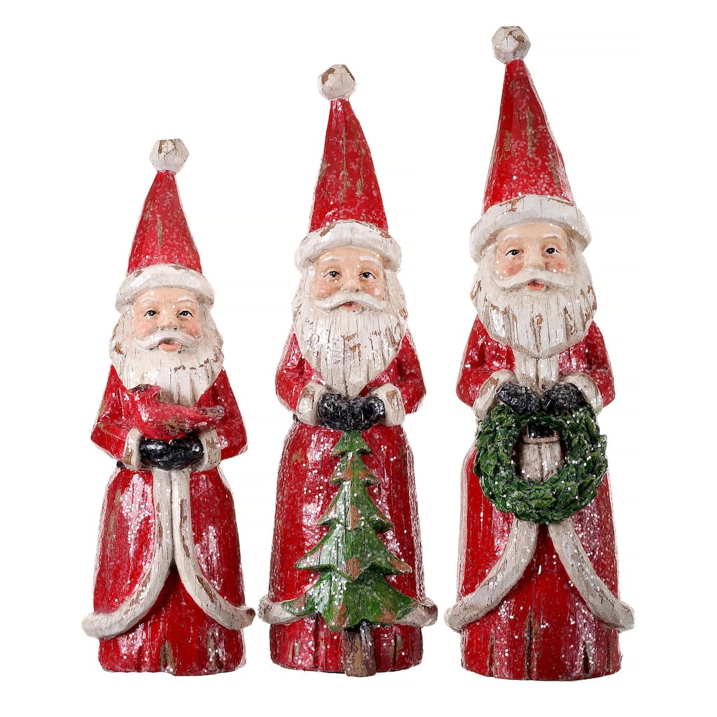 8.5"-10" Wood Carved Santa Set of 3