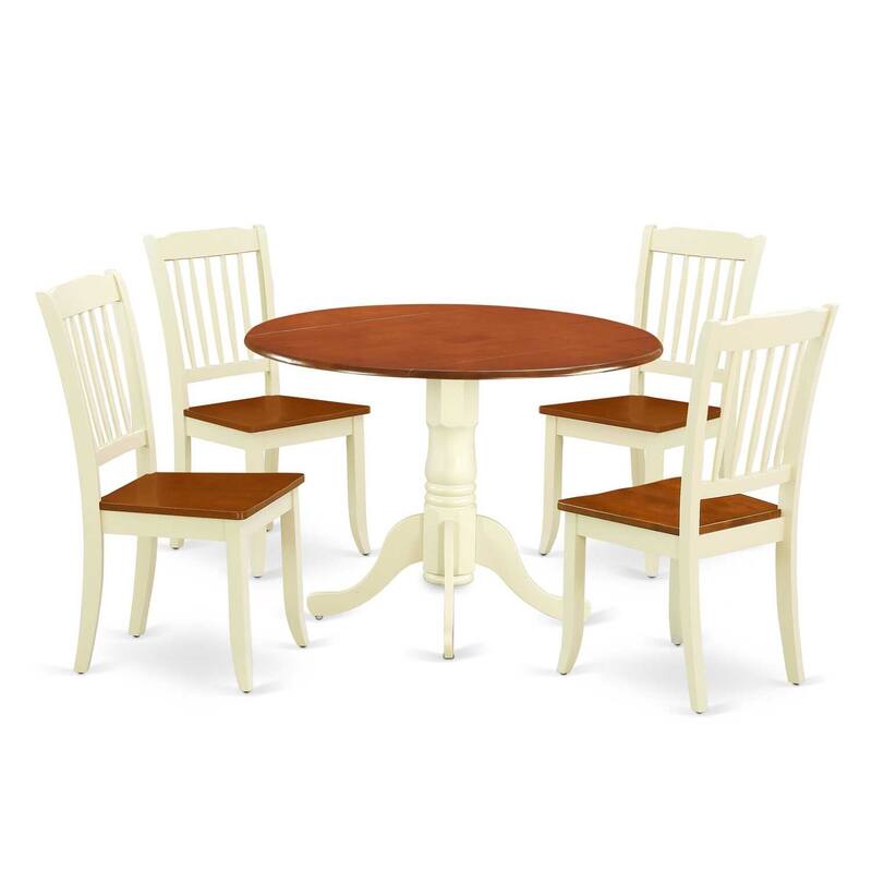 Round Dining Set 5Pc Antique Table & Chairs - 42 Inch Round Table, Vertical Slatted Design
