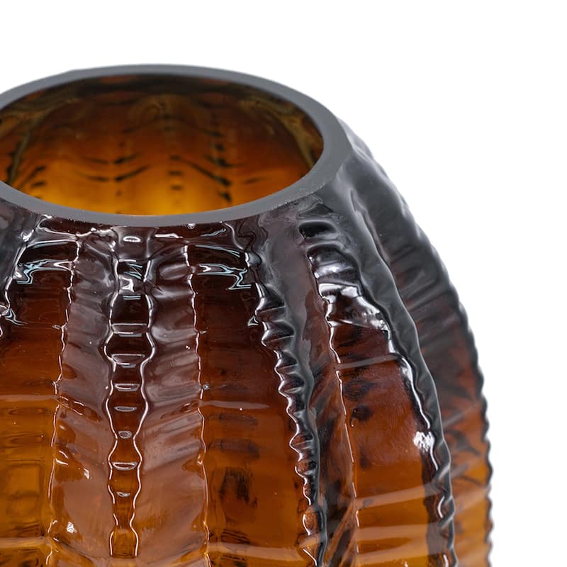 D6x11" Textured Cylindrical Glass Vase with Amber Finish