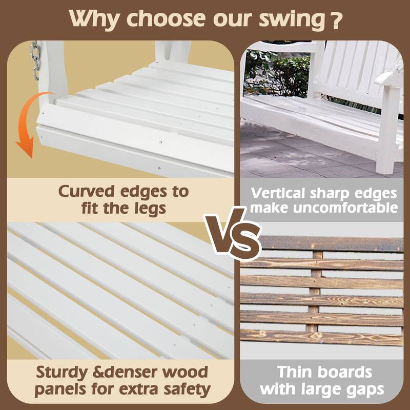 2 or 3-person Wood Porch Swing Heavy Duty with Foldable Tray