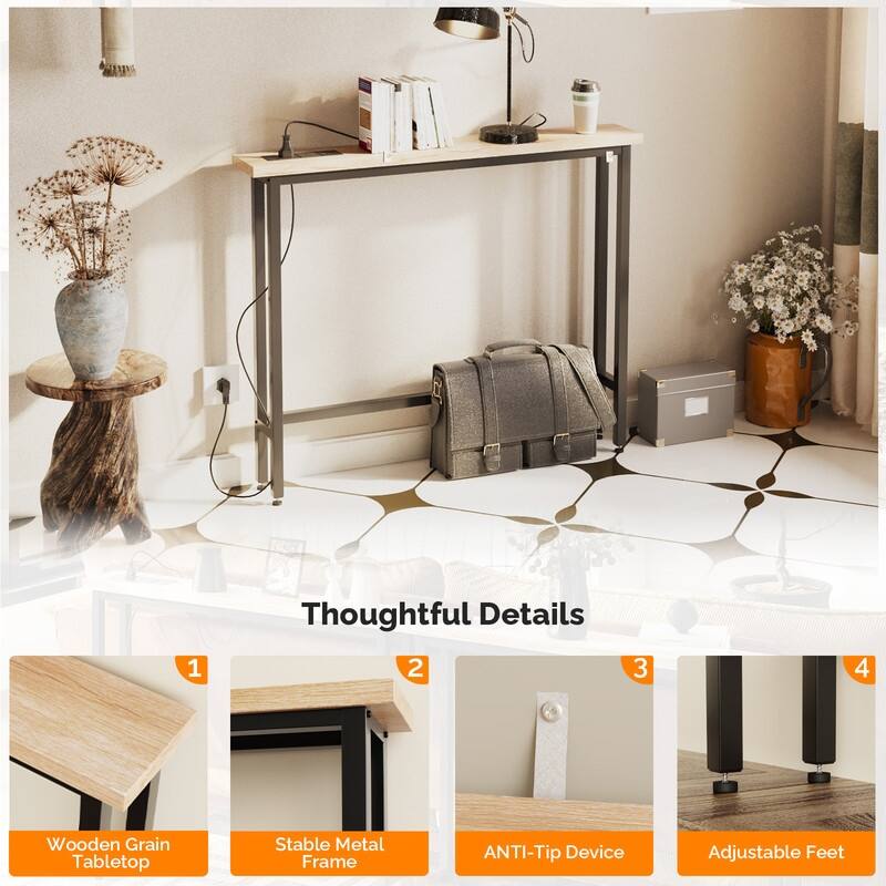 VINGLI 1-Piece Melamine + Iron Hall Table with Power Strip