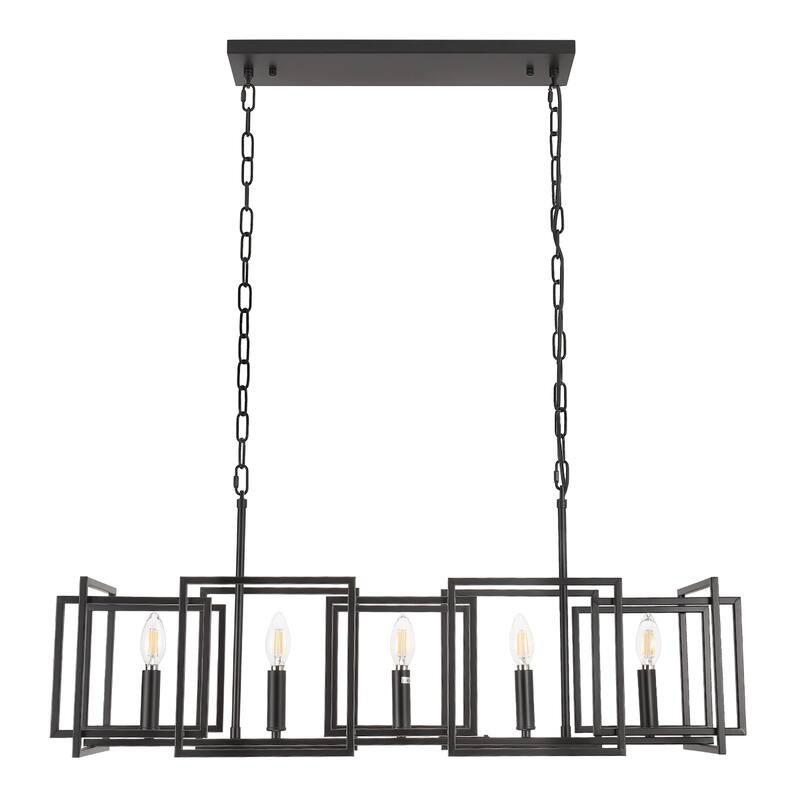 5 - Light Dimmable Kitchen Island Chandelier - Matte Black - N/A