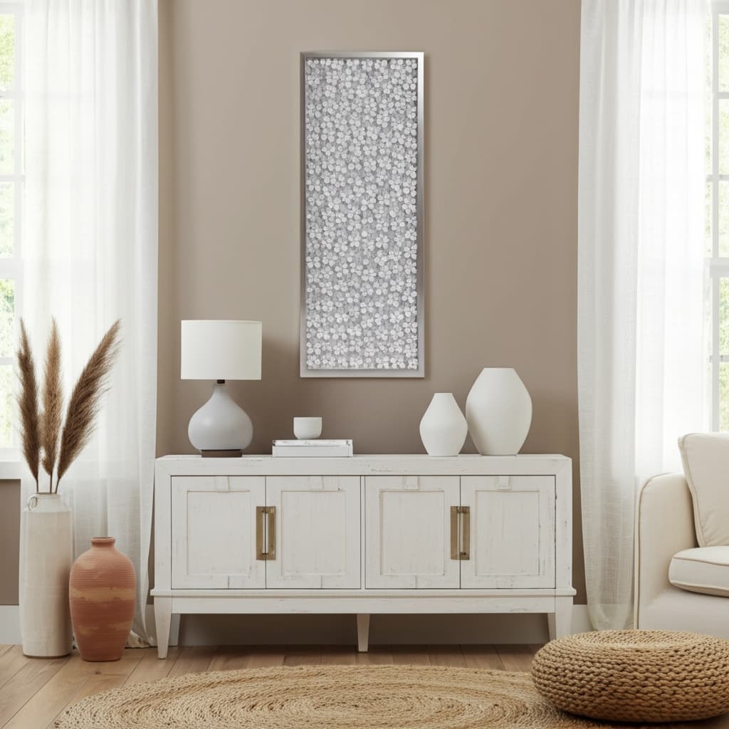 Resin Canvas Art Dimensional 3D Floral Design Wall Decor - 42" White