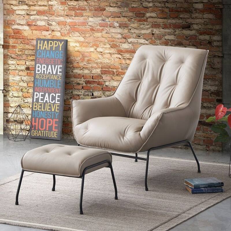 Top Grain Leather Chair with Ottoman
