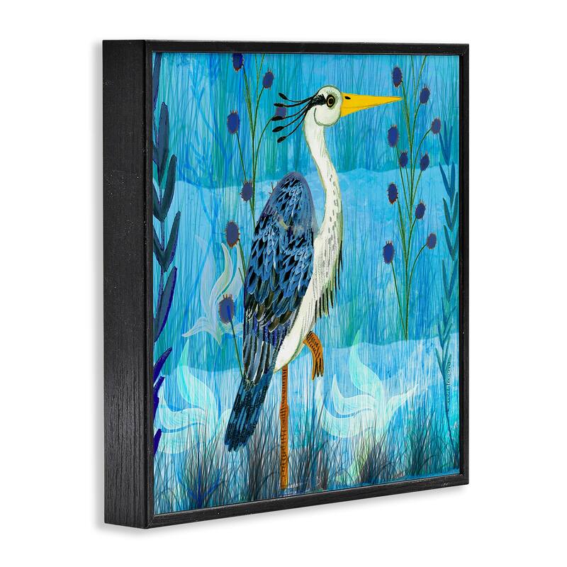 Stupell Standing Crane with Blue Tones Framed Giclee Art Design By Kay Widdowson