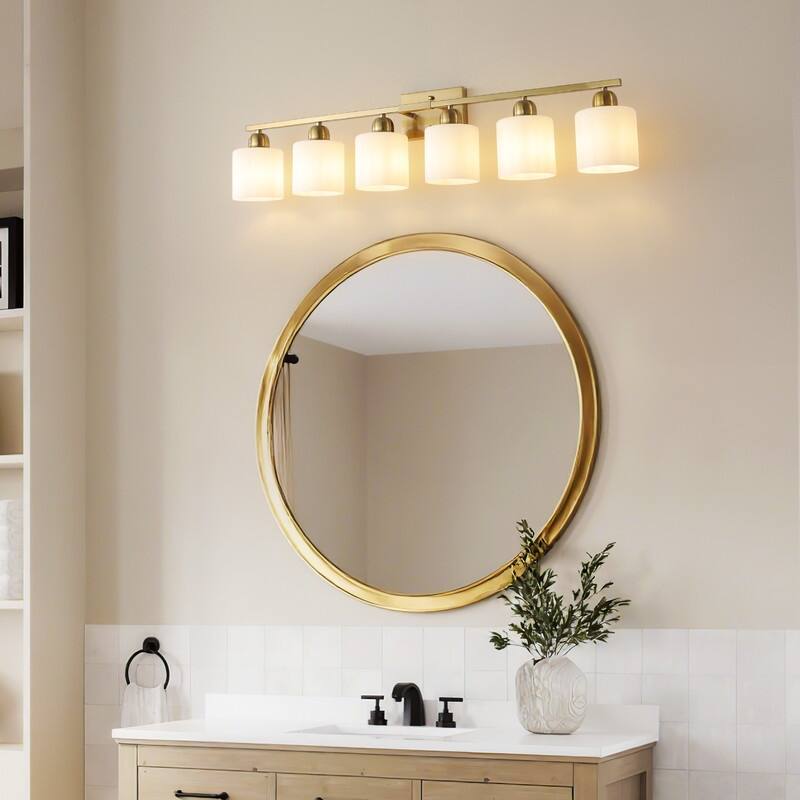 Modern Bathroom Vanity Light With Frosted Milk Glass Shades