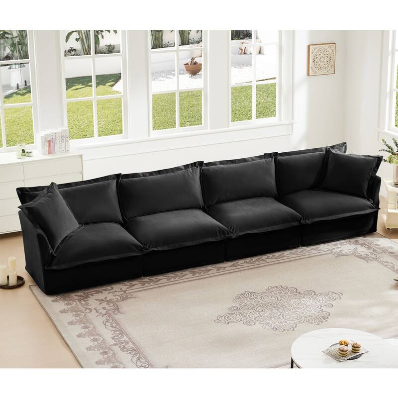 Modern 4 Seater Upholstered Sofa with 2 Pillows
