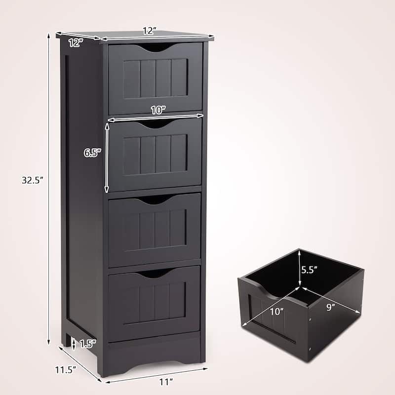 Gymax Bathroom Floor Cabinet Free Standing Storage Side Organizer W/4