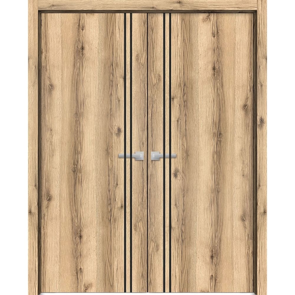 Solid French Double Doors 56 x 80 Planum 0016 Oak with
