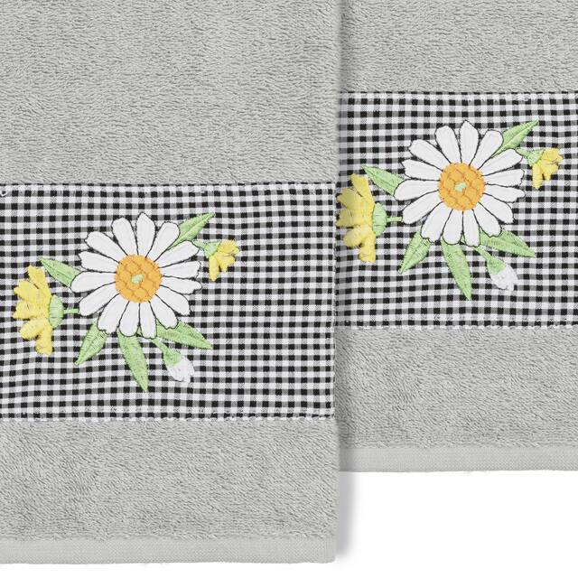 Authentic Hotel and Spa 100% Turkish Cotton Daisy 2PC Embellished Hand Towel Set